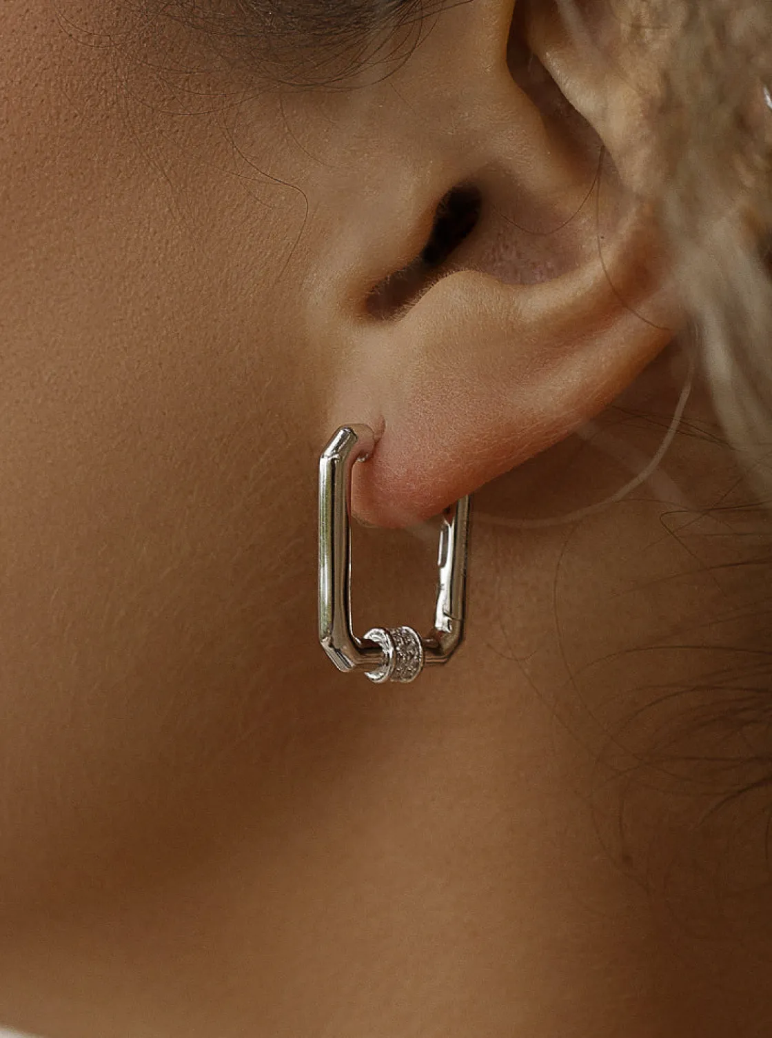 Pendientes Aro | LINEARGENT Pendientes aro de plata diseño rectángulo octogonal