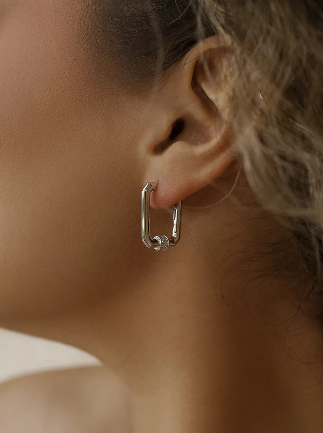 Pendientes Aro | LINEARGENT Pendientes aro de plata diseño rectángulo octogonal