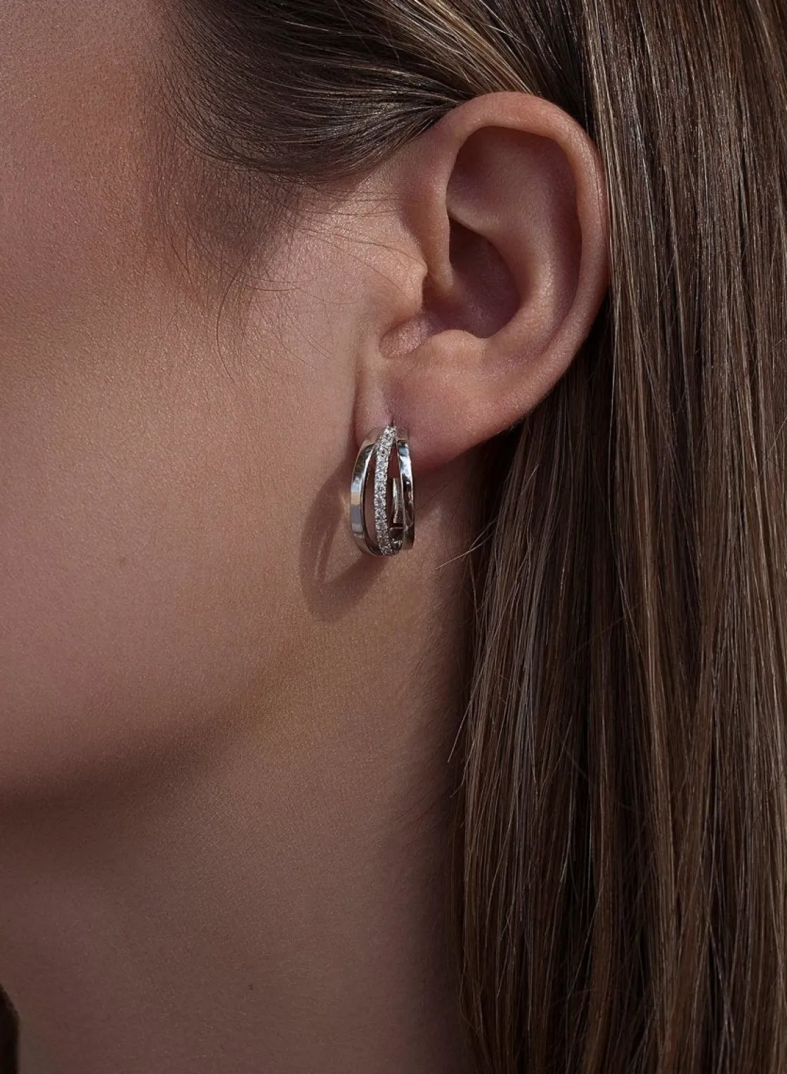 Pendientes Aro | LINEARGENT Pendientes aro de plata diseño triple con circonitas