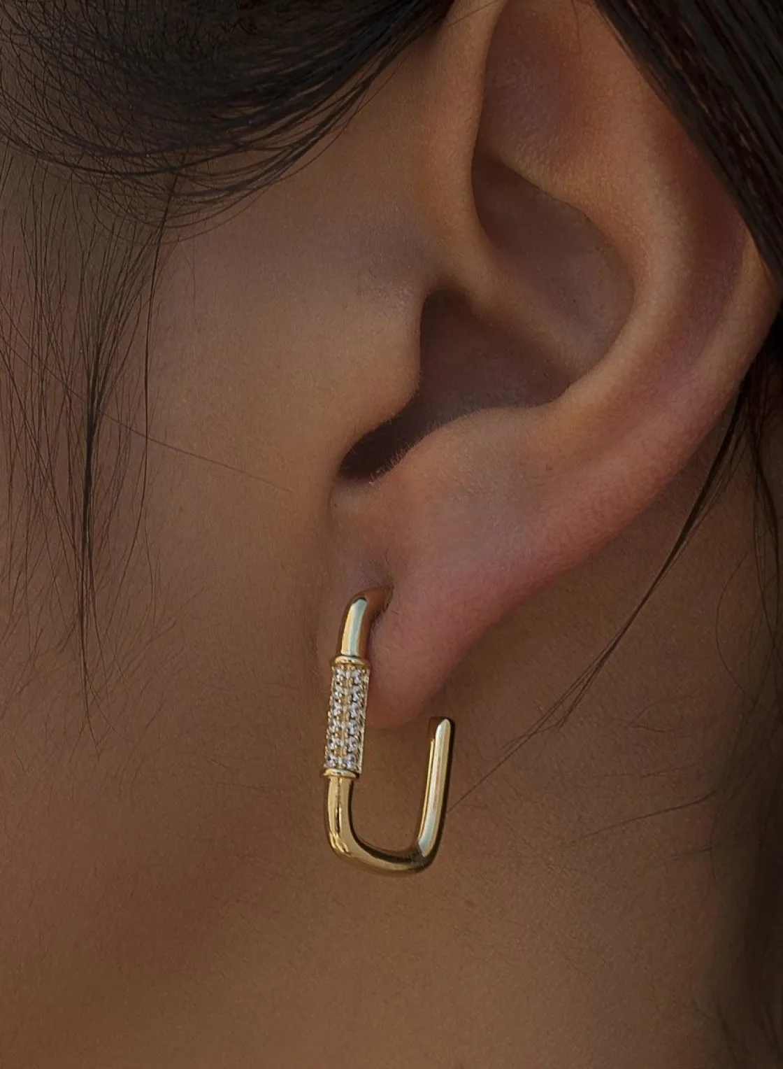 Pendientes Aro | LINEARGENT Pendientes aro de plata dorado diseño rectangular