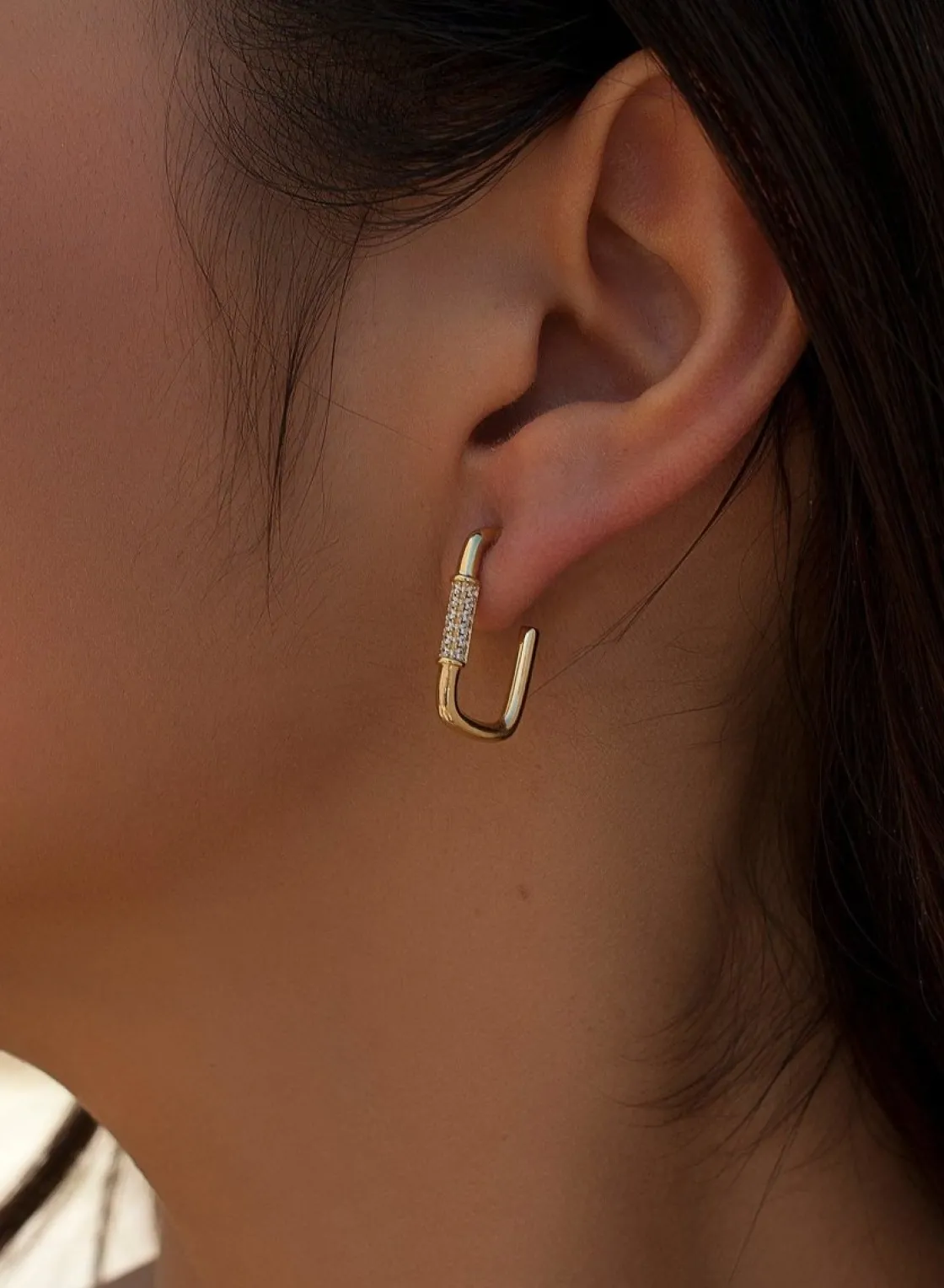 Pendientes Aro | LINEARGENT Pendientes aro de plata dorado diseño rectangular