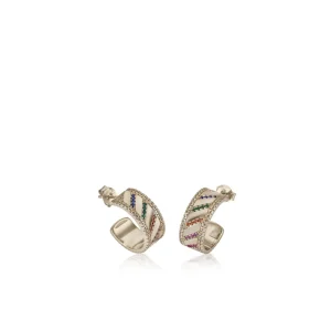 Pendientes Aro | LINEARGENT Pendientes aro de plata dorados con gemas multicolor
