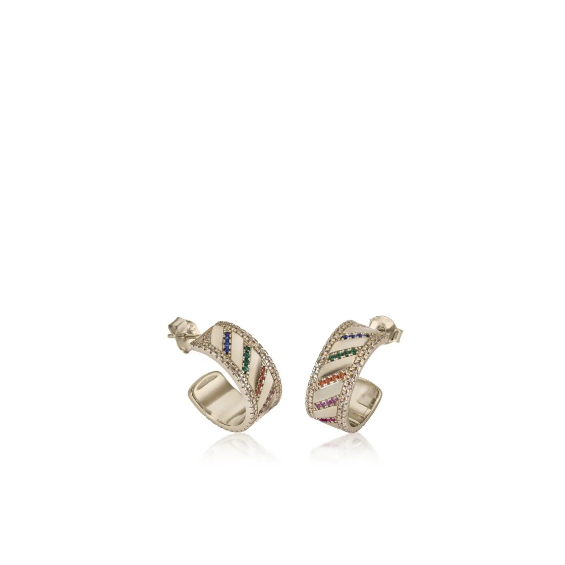 Pendientes Aro | LINEARGENT Pendientes aro de plata dorados con gemas multicolor