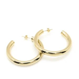 Pendientes Aro | LINEARGENT Pendientes aro de plata grandes diseño tubo dorados