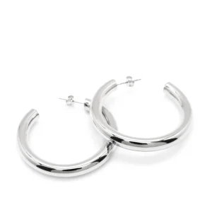 Pendientes Aro | LINEARGENT Pendientes aro de plata grandes diseño tubo semiabiertos