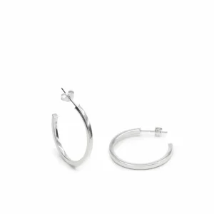 Pendientes Aro | LINEARGENT Pendientes aro de plata lisa diseño cuadrado tamaño mediano
