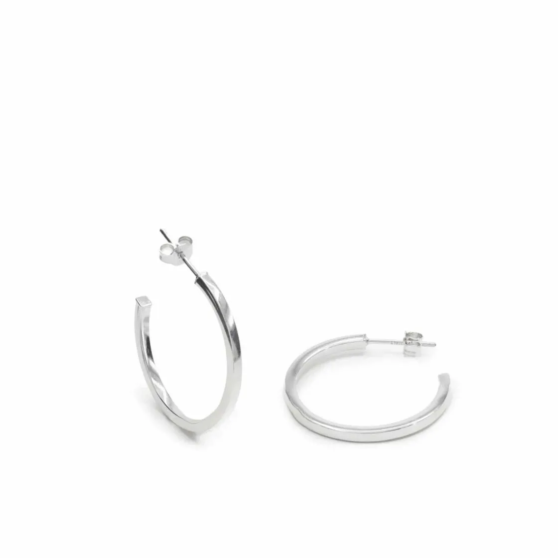Pendientes Aro | LINEARGENT Pendientes aro de plata lisa diseño cuadrado tamaño mediano