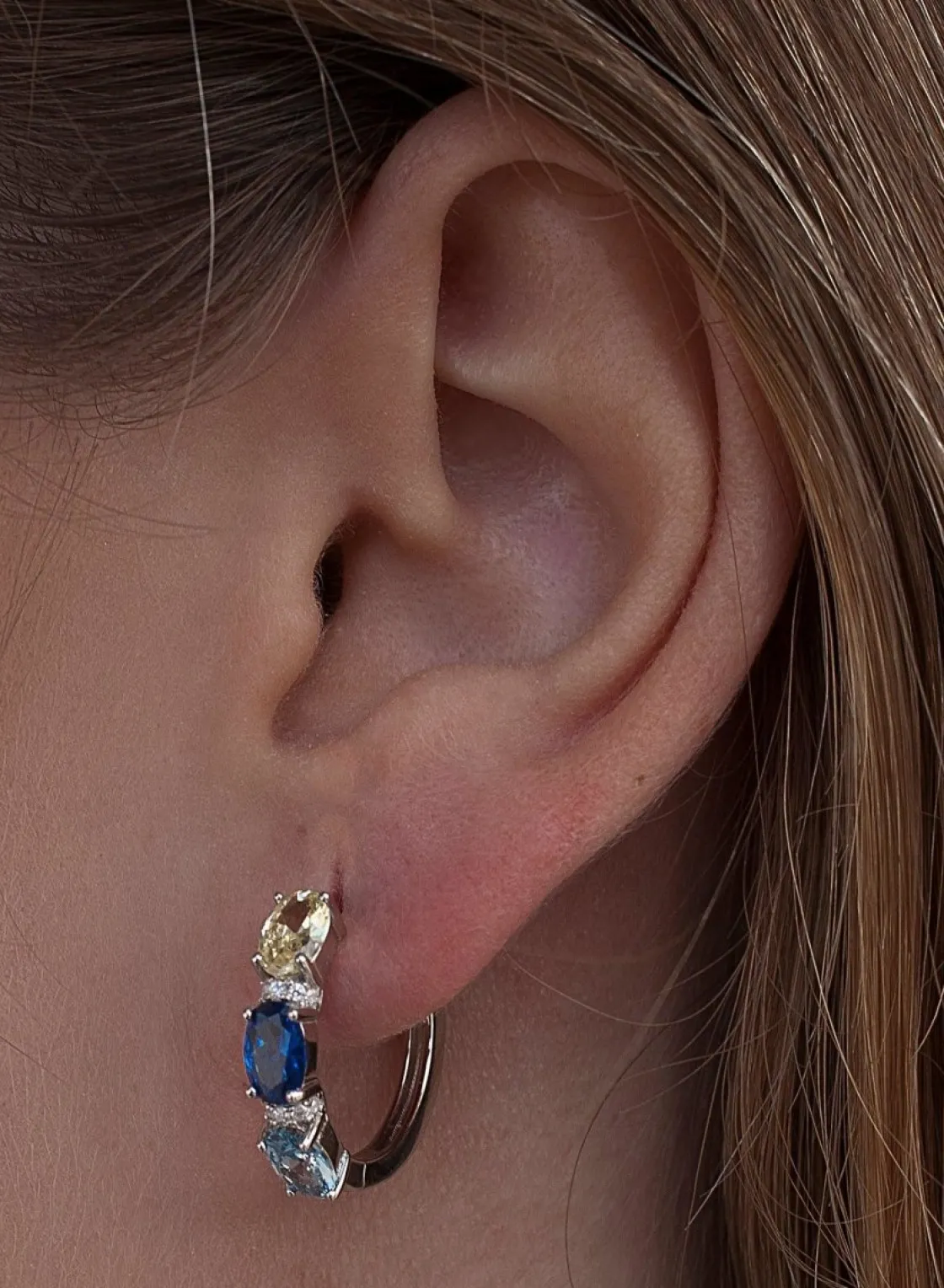 Pendientes Aro | LINEARGENT Pendientes aro de plata pequeños diseño azul