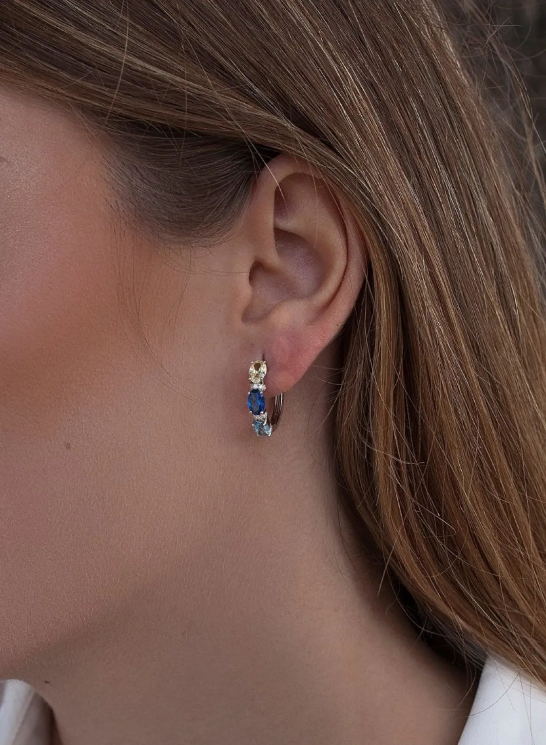 Pendientes Aro | LINEARGENT Pendientes aro de plata pequeños diseño azul