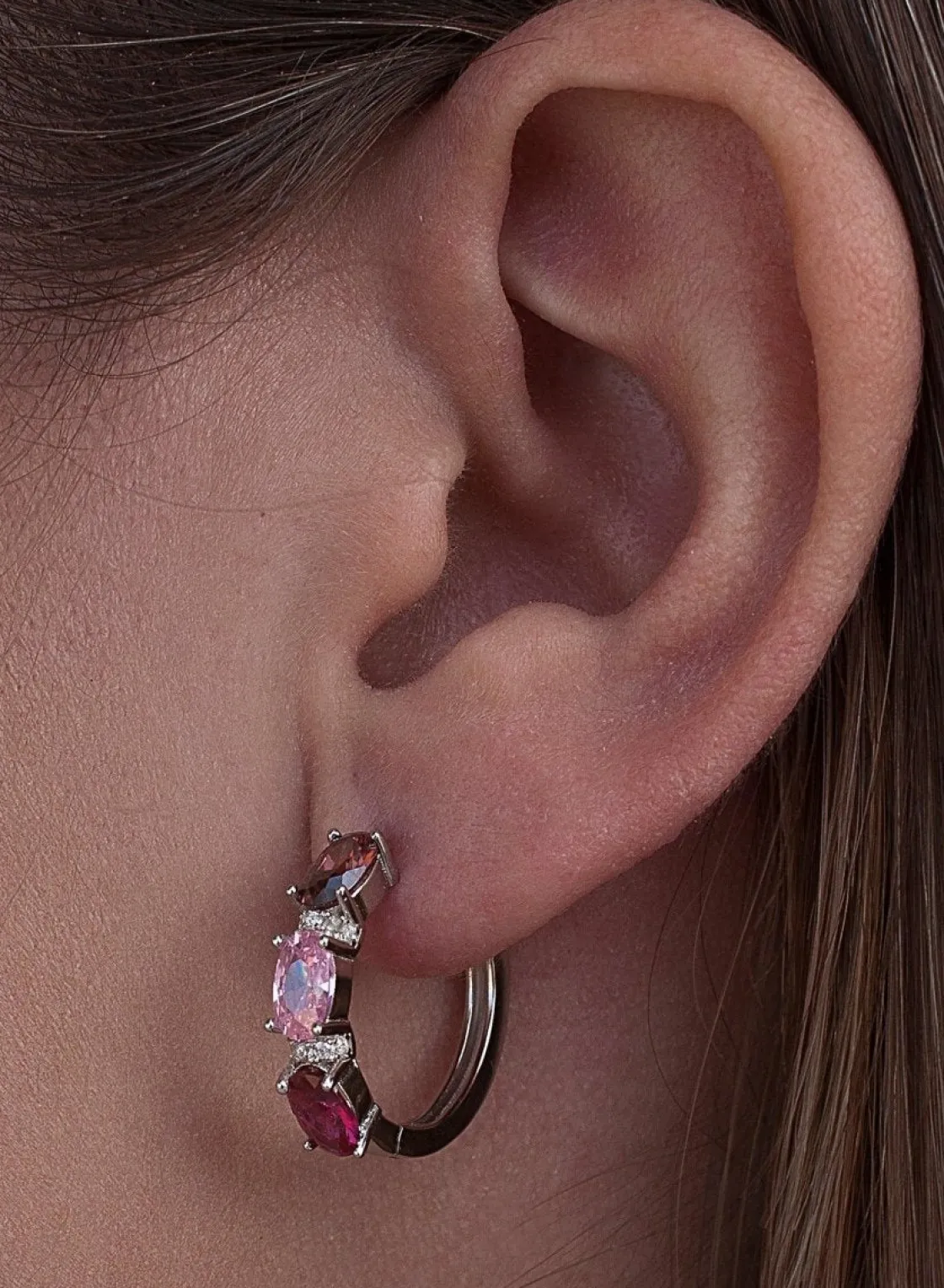 Pendientes Aro | LINEARGENT Pendientes aro de plata pequeños diseño rosa