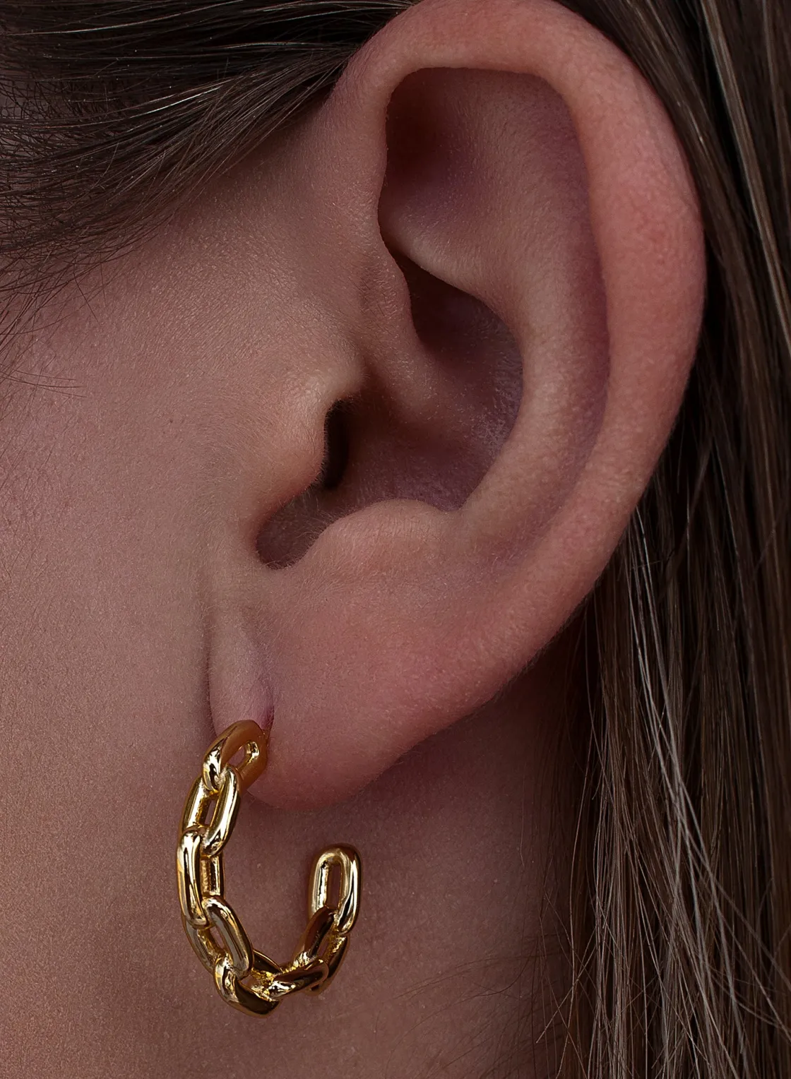 Pendientes Aro | LINEARGENT Pendientes aro de plata pequeños modelo eslabones dorado