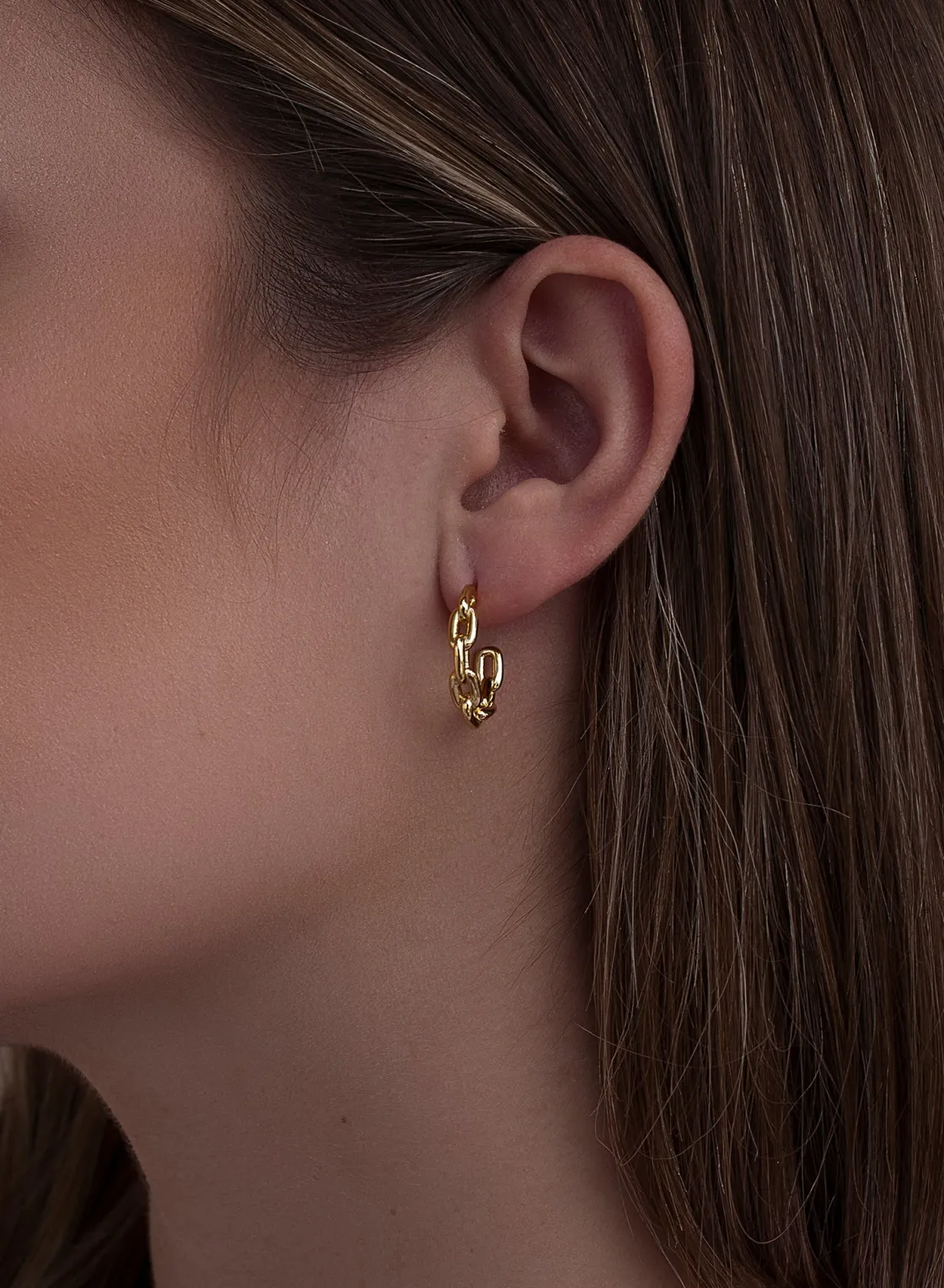 Pendientes Aro | LINEARGENT Pendientes aro de plata pequeños modelo eslabones dorado