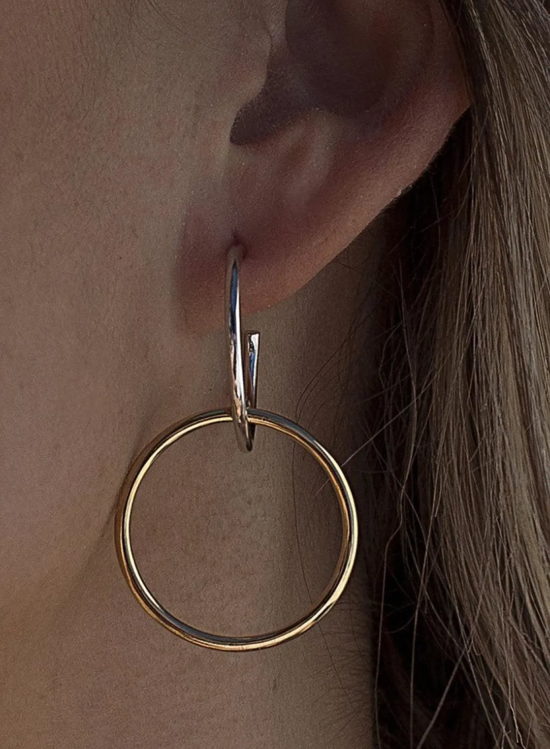 Pendientes Originales | Pendientes Bicolor | LINEARGENT Pendientes aro diseño de doble argolla bicolor