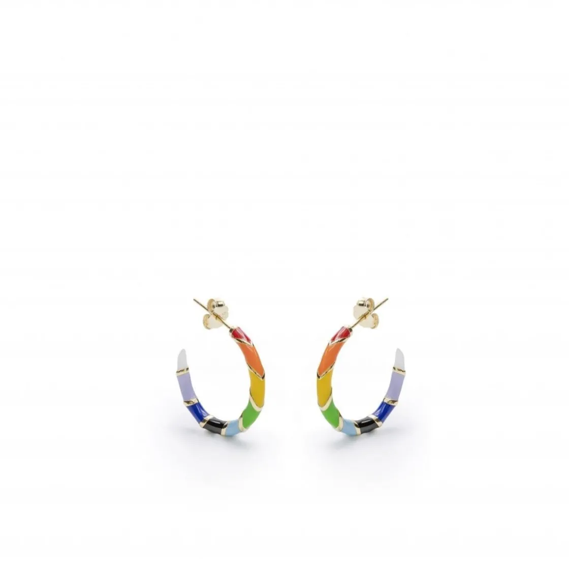 Pendientes Originales | LINEARGENT Pendientes aro diseño de esmalte multicolor y baño de oro