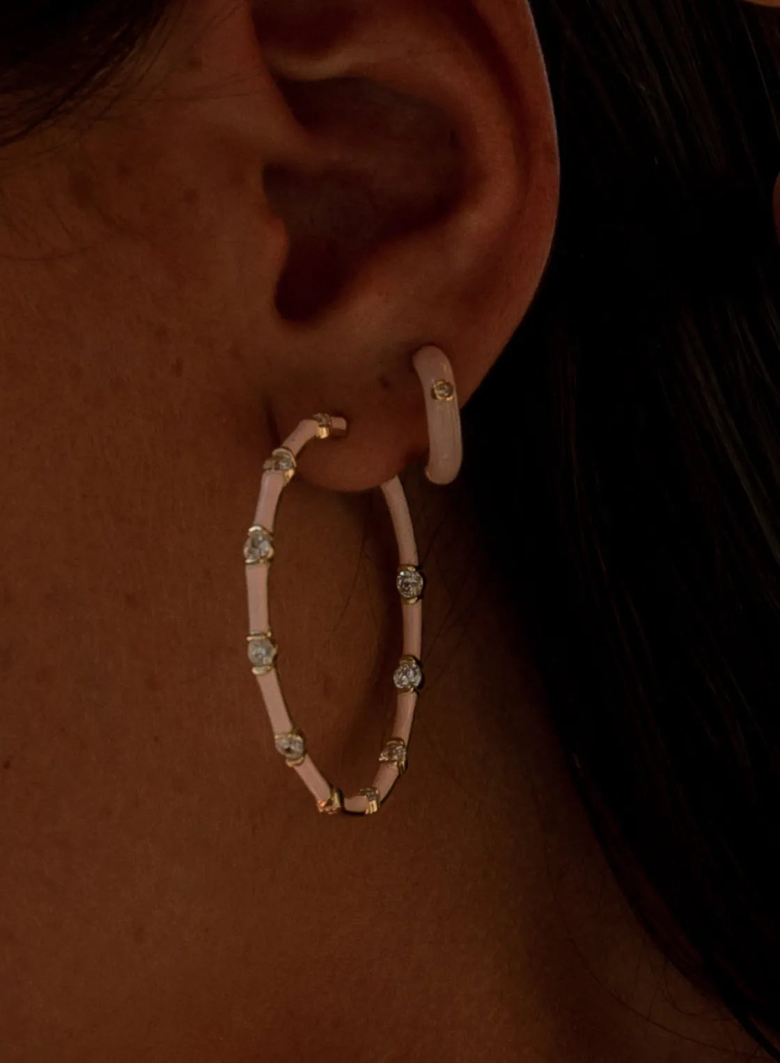 Pendientes Aro | LINEARGENT Pendientes aro diseño de esmalte rosa y circonitas