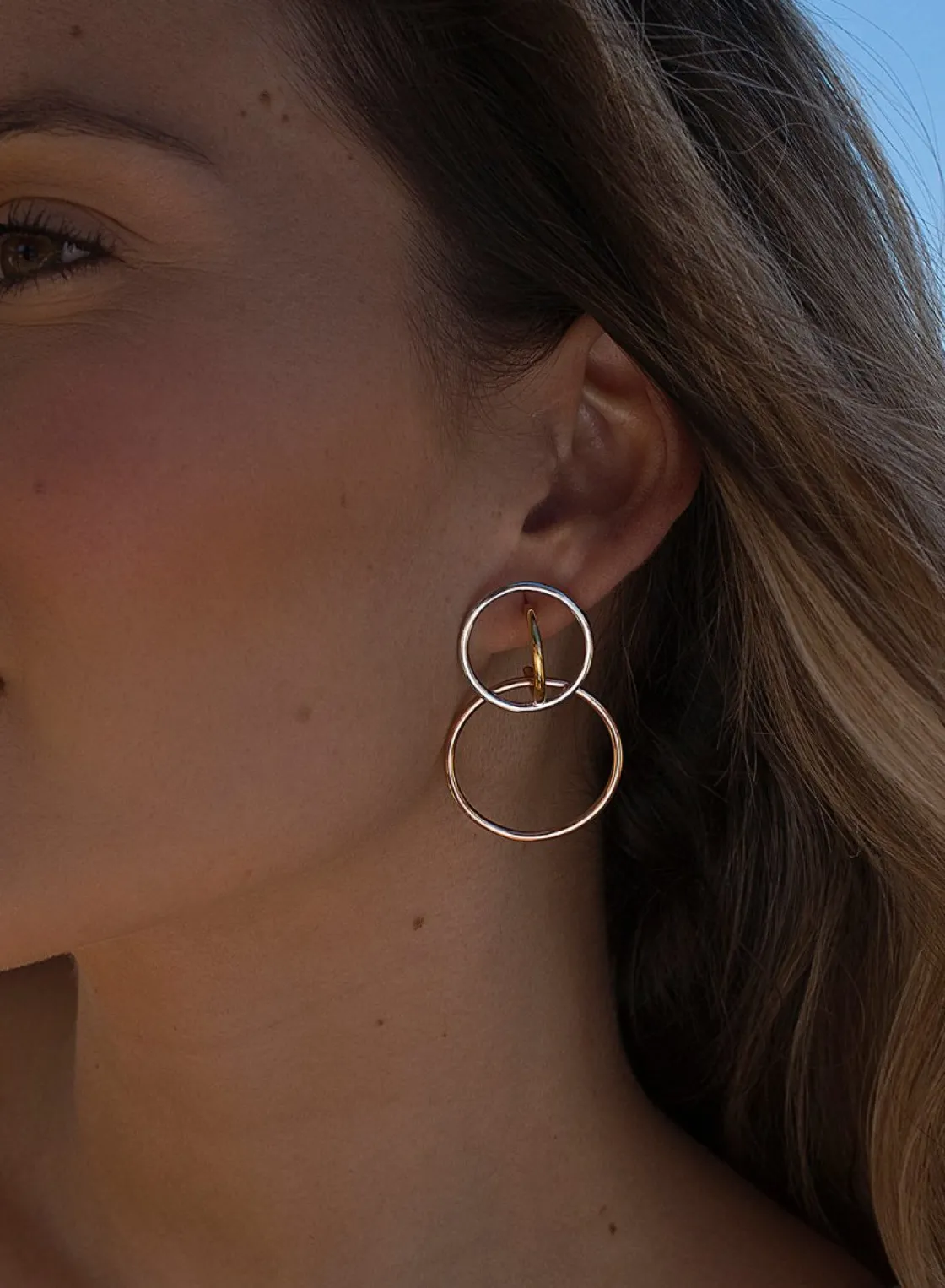 Pendientes Originales | Pendientes Bicolor | LINEARGENT Pendientes aro diseño de tres aros unidos tricolores