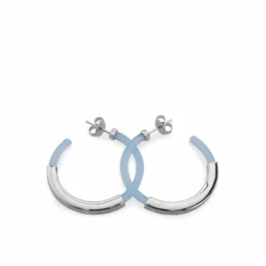 Pendientes Aro | LINEARGENT Pendientes aro diseño resina tono azul y banda de plata lisa central