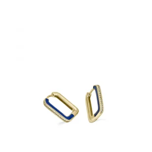 Pendientes Originales | LINEARGENT Pendientes aro esmalte en plata diseño cuadrado azul eléctrico