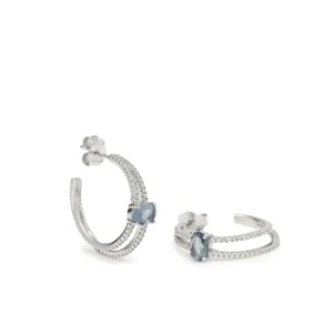 Pendientes Aro | LINEARGENT Pendientes aro motivo central de cuarzo adamantino azul y circonitas