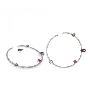 Pendientes Aro | LINEARGENT Pendientes aro originales con gemas disposición irregular multicolor