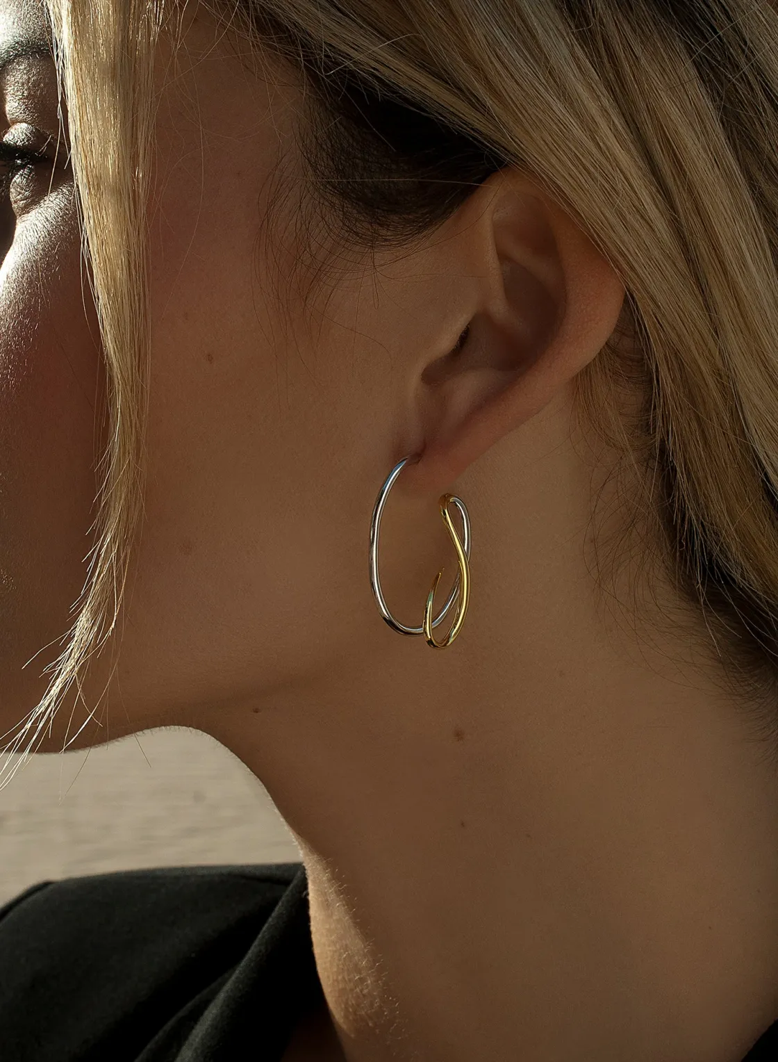 Pendientes Originales | LINEARGENT Pendientes aro originales de plata diseño bicolor