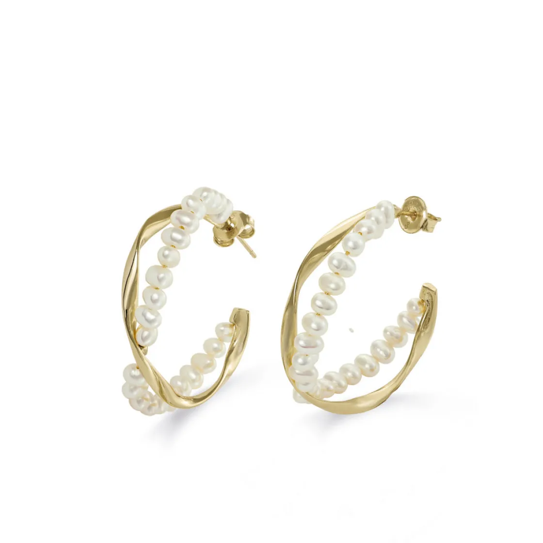 Pendientes Perlas | Pendientes Aro | LINEARGENT Pendientes aro originales diseño banda de perlas y baño de oro