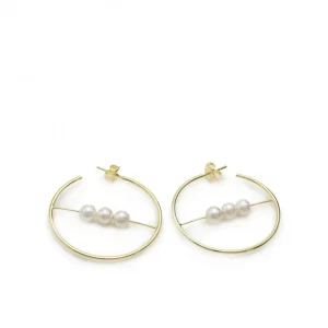 Pendientes Perlas | Pendientes Aro | LINEARGENT Pendientes aro originales diseño barra central con tres perlas