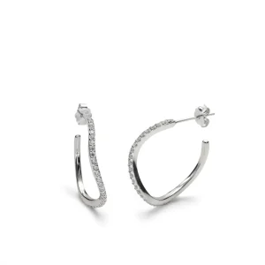 Pendientes Pequeños | Pendientes Aro | LINEARGENT Pendientes aro originales diseño curvilíneo con circonitas