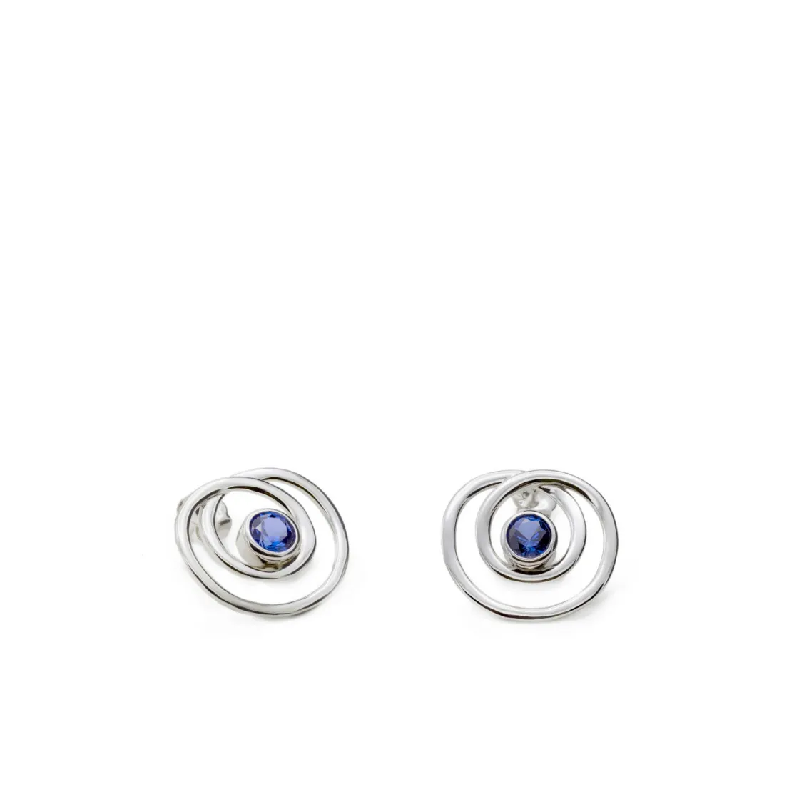 Pendientes De Piedras De Colores | Pendientes Pequeños | LINEARGENT Pendientes aro originales estilo espiral con circonitas tono zafiro