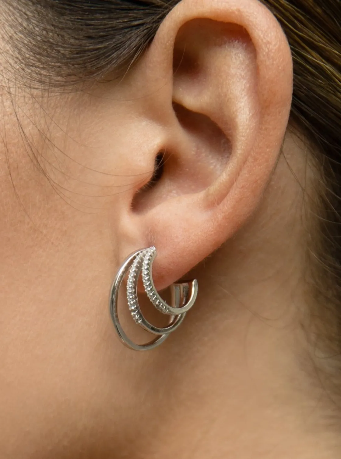 Pendientes Aro | LINEARGENT Pendientes aro originales formados por tres argollas y circonitas