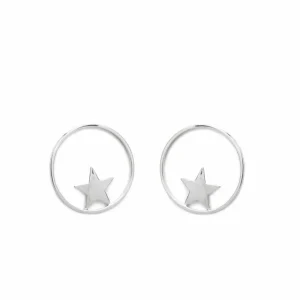 Pendientes Aro | LINEARGENT Pendientes aro plata circular frontal con motivo de estrella