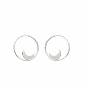 Pendientes Aro | LINEARGENT Pendientes aro plata circular frontal con motivo de luna