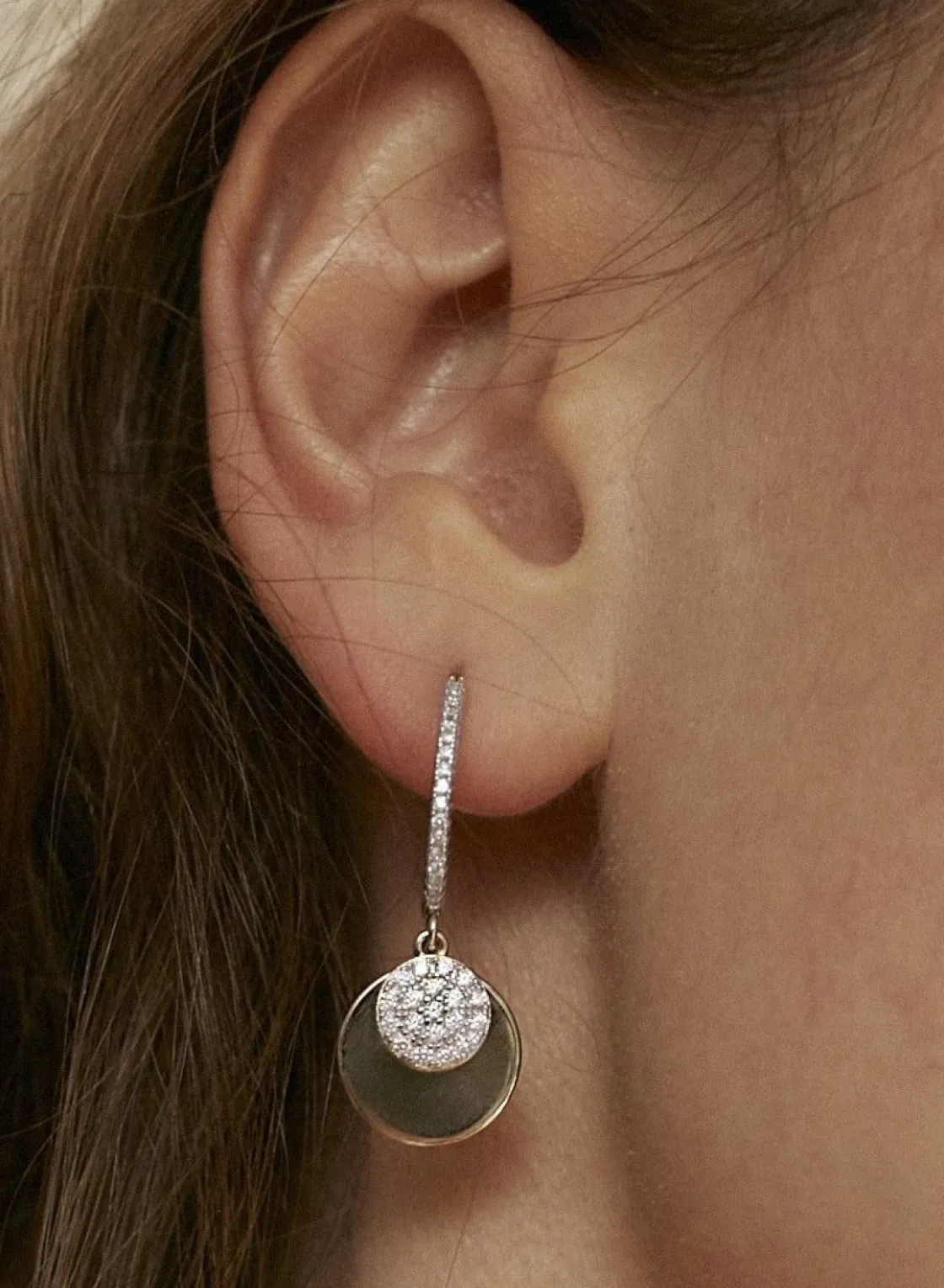 Pendientes Aro | LINEARGENT Pendientes aro plata con colgante con motivo circular colgante y circonitas