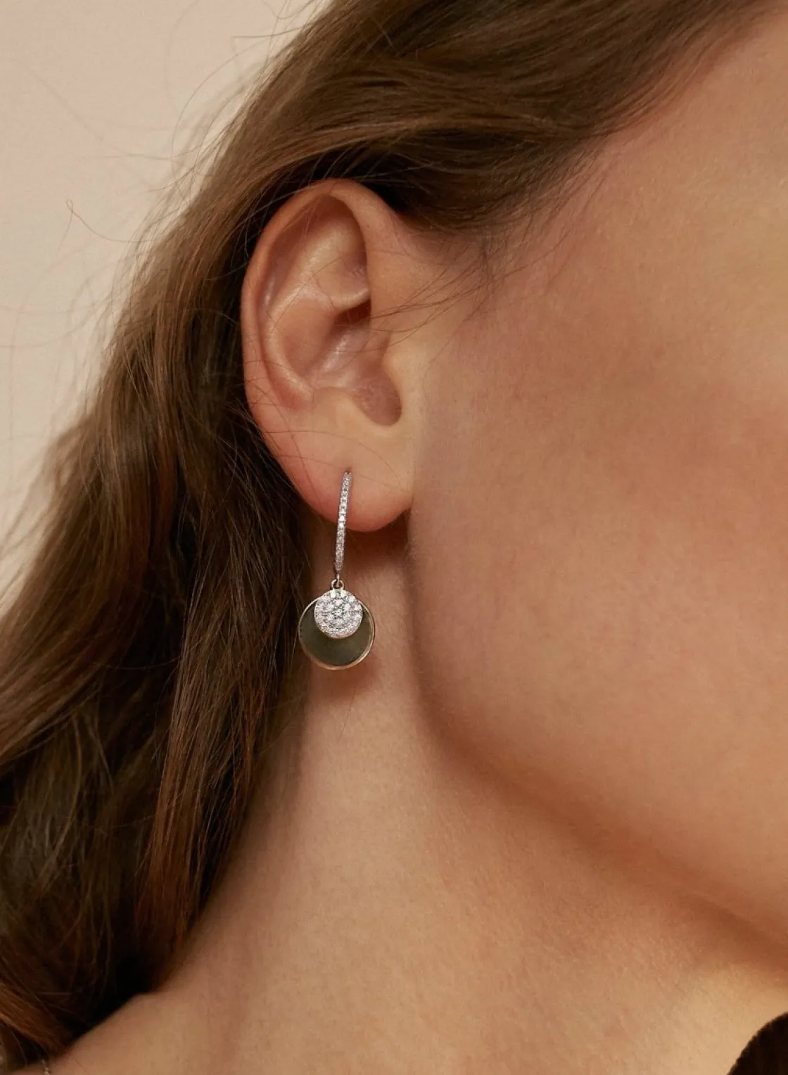Pendientes Aro | LINEARGENT Pendientes aro plata con colgante con motivo circular colgante y circonitas
