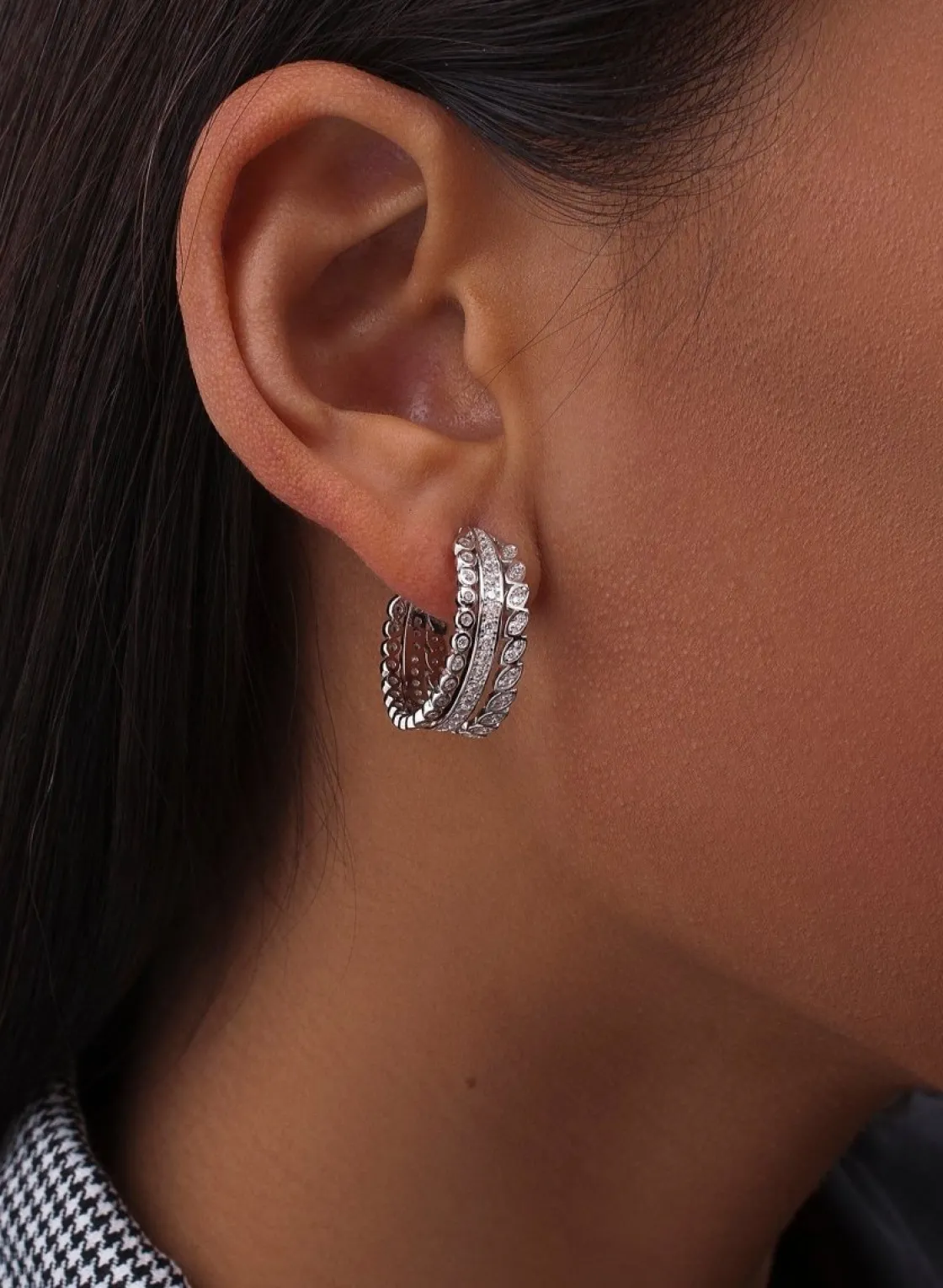 Pendientes Aro | LINEARGENT Pendientes aro plata diseño triple carril de circonita multiforma
