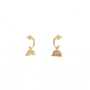 Pendientes Con Colgantes | Pendientes Aro | LINEARGENT Pendientes aros con colgantes con charm de arco iris y erizo
