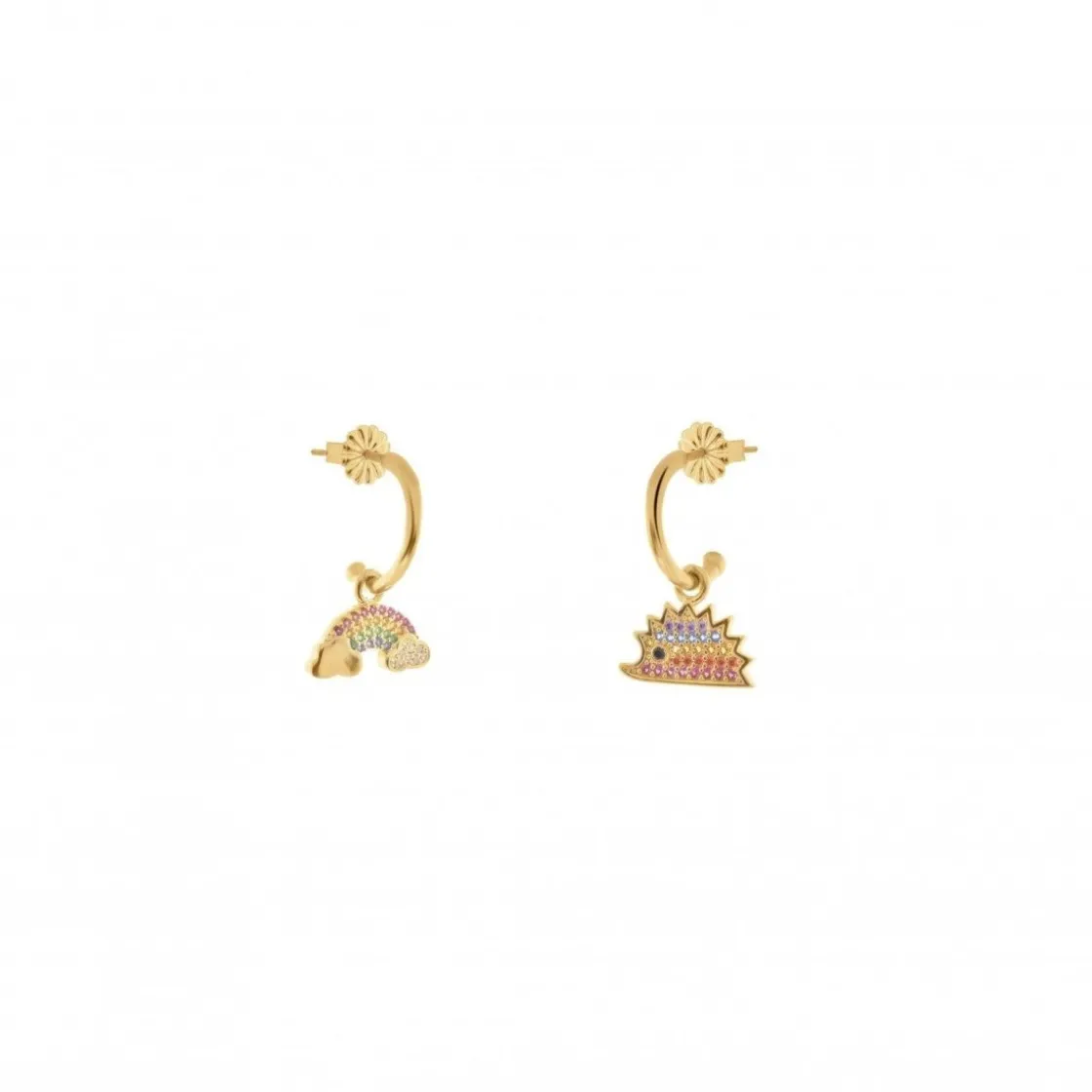 Pendientes Con Colgantes | Pendientes Aro | LINEARGENT Pendientes aros con colgantes con charm de arco iris y erizo