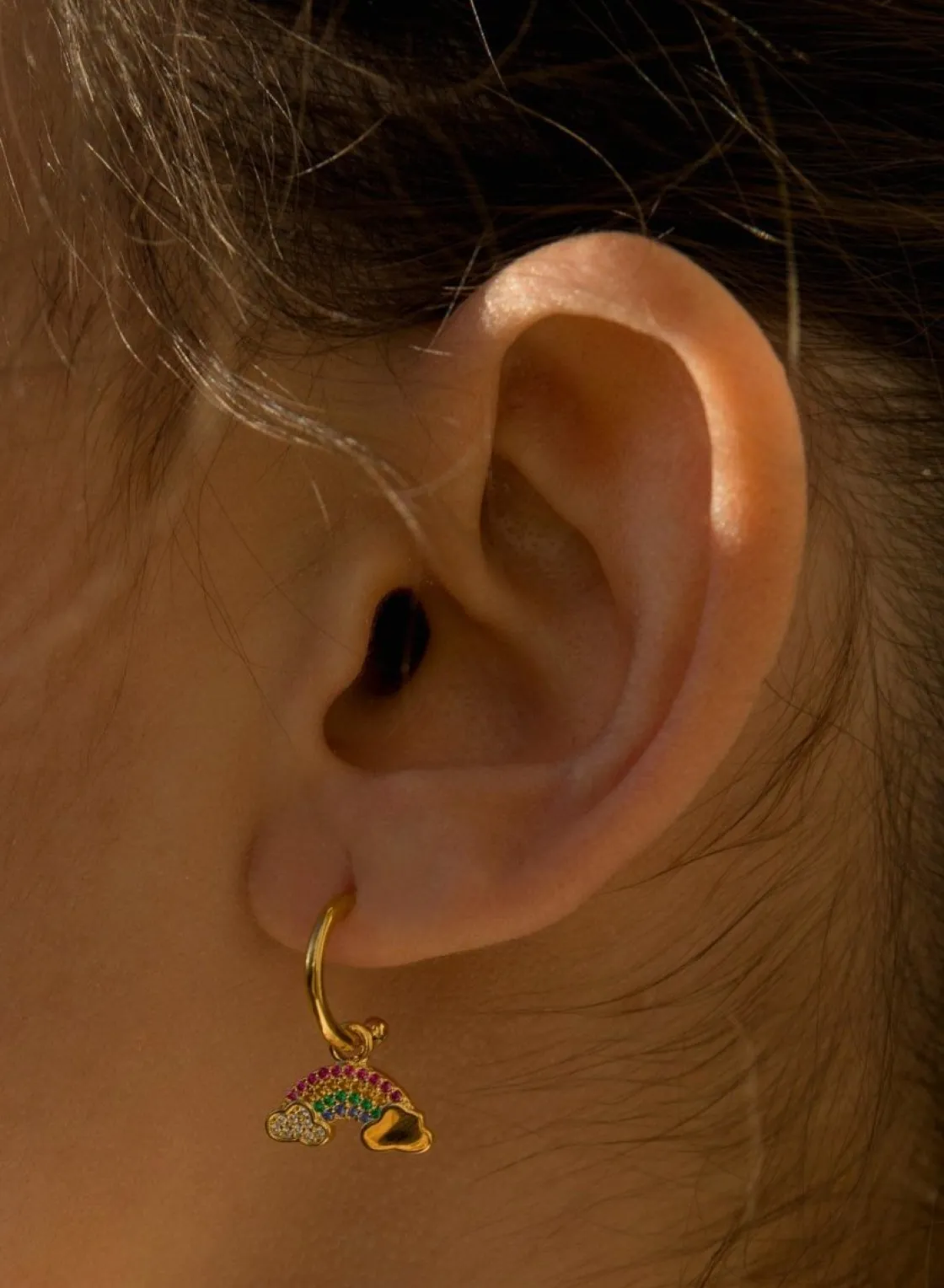 Pendientes Con Colgantes | Pendientes Aro | LINEARGENT Pendientes aros con colgantes con charm de arco iris y erizo