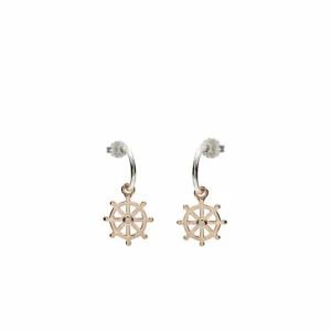 Pendientes Bicolor | Pendientes Con Colgantes | LINEARGENT Pendientes aros con colgantes con charm de timón y circonita