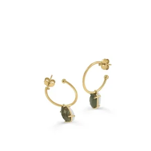 Pendientes De Piedra Natural | Pendientes Con Colgantes | LINEARGENT Pendientes aros con colgantes de cuarzo adamantino verde