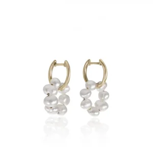 Pendientes Perlas | LINEARGENT Pendientes aros con colgantes de perlas bañados en oro