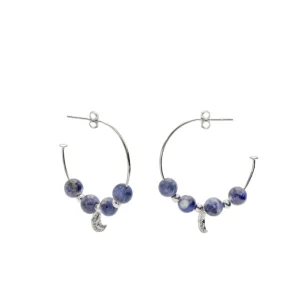 Pendientes Con Colgantes | Pendientes Aro | LINEARGENT Pendientes aros con colgantes diseño charm de luna y sodalita