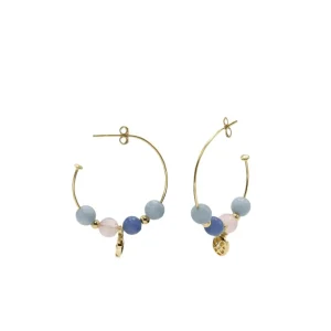 Pendientes Con Colgantes | Pendientes Aro | LINEARGENT Pendientes aros con colgantes diseño charm de piña y bolas azules