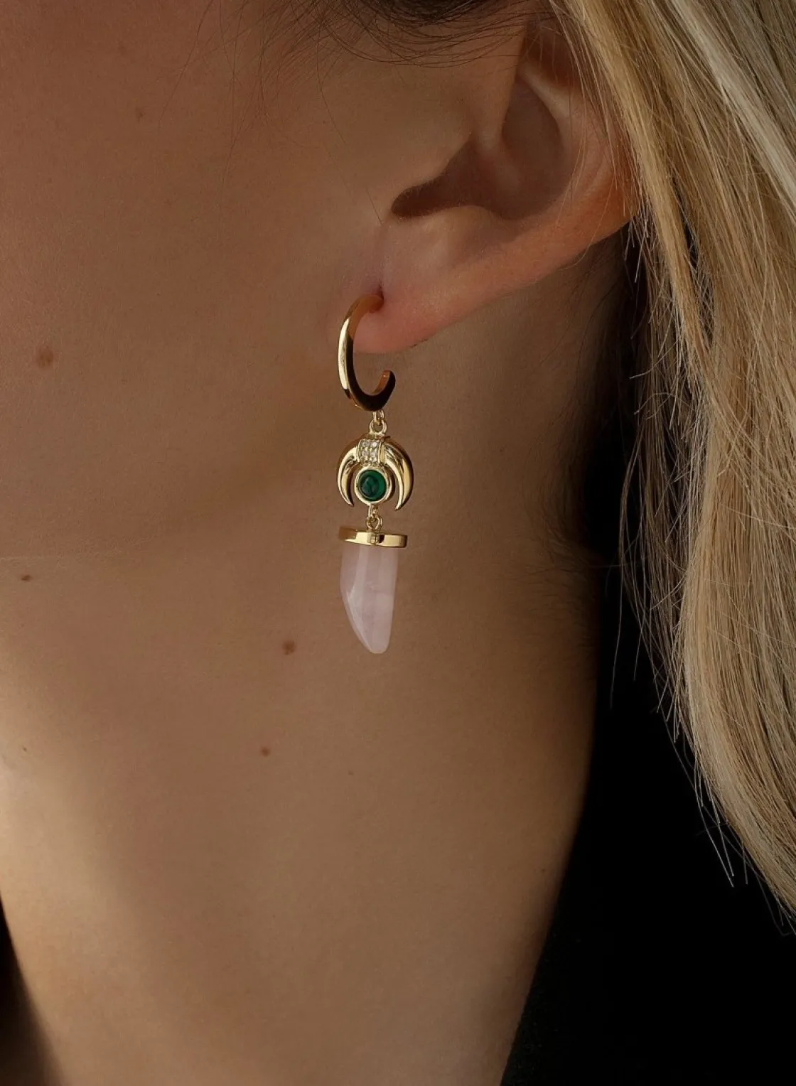 Pendientes Con Colgantes | LINEARGENT Pendientes aros con colgantes diseño cuerno y media luna invertida