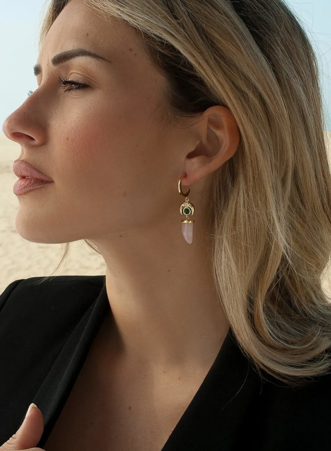 Pendientes Con Colgantes | LINEARGENT Pendientes aros con colgantes diseño cuerno y media luna invertida