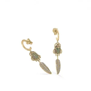 Pendientes Con Colgantes | LINEARGENT Pendientes aros con colgantes diseño de escarabajo y hoja