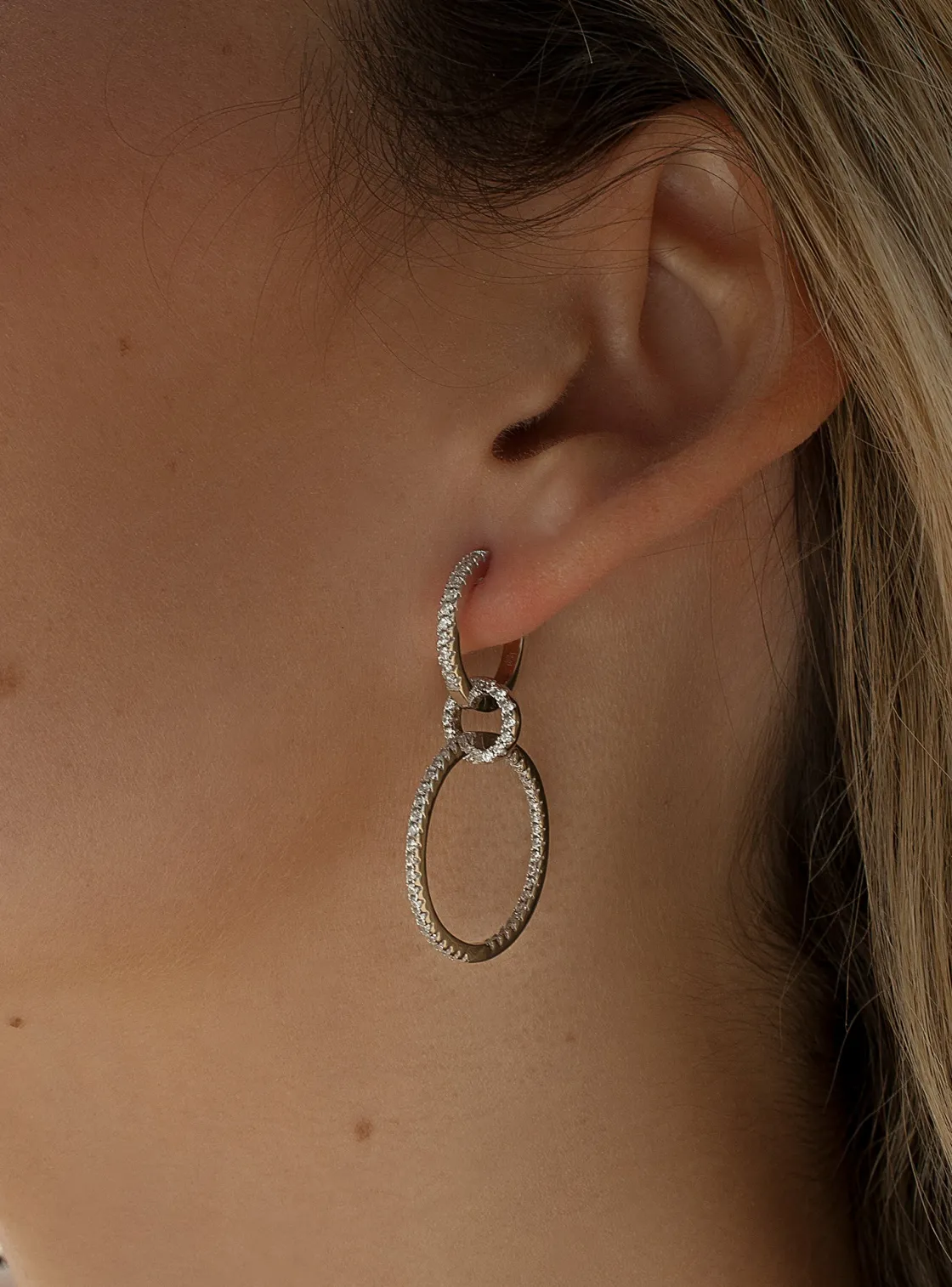 Pendientes Originales | Pendientes Largos | LINEARGENT Pendientes aros con colgantes diseño de triple aro con circonitas