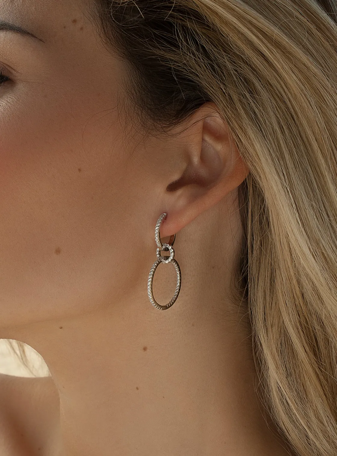 Pendientes Originales | Pendientes Largos | LINEARGENT Pendientes aros con colgantes diseño de triple aro con circonitas