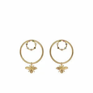 Pendientes Con Colgantes | LINEARGENT Pendientes aros con colgantes diseño doble aro con charm de insecto