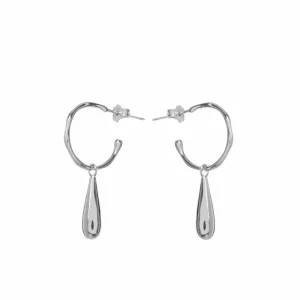 Pendientes Con Colgantes | LINEARGENT Pendientes aros con colgantes diseño lágrima de plata lisa